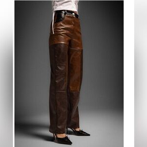 “LAAGAM” Two-Tone Colorblock Buffalo Vegan Leather Pants